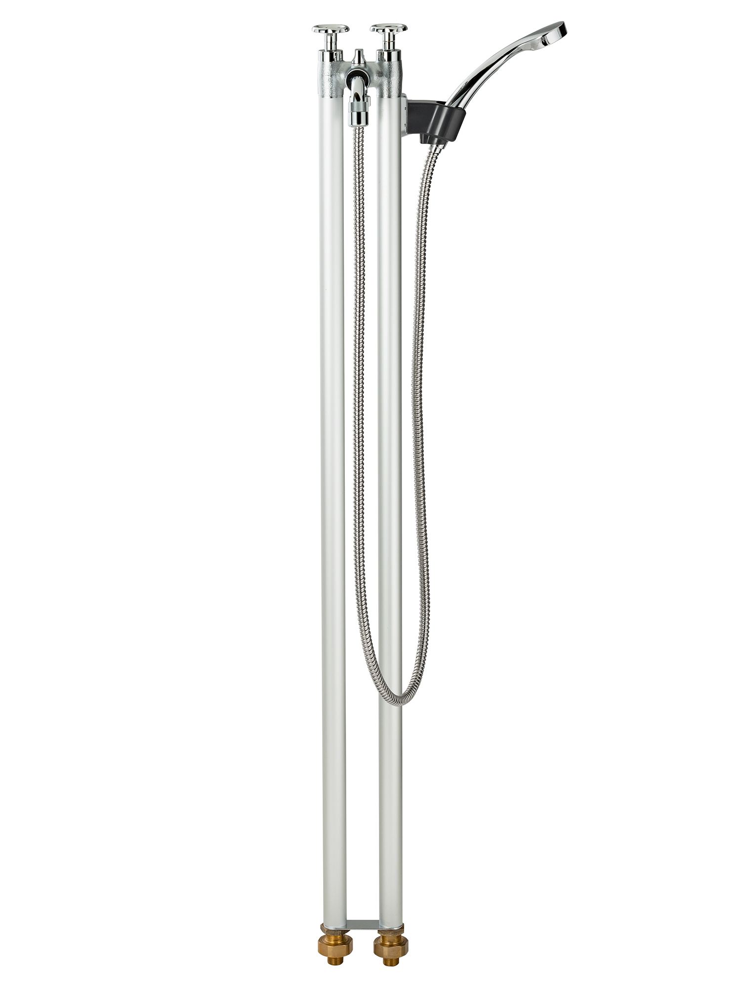 2管式湯水混合水栓柱 シルバー シャワー付 | 造園資材館