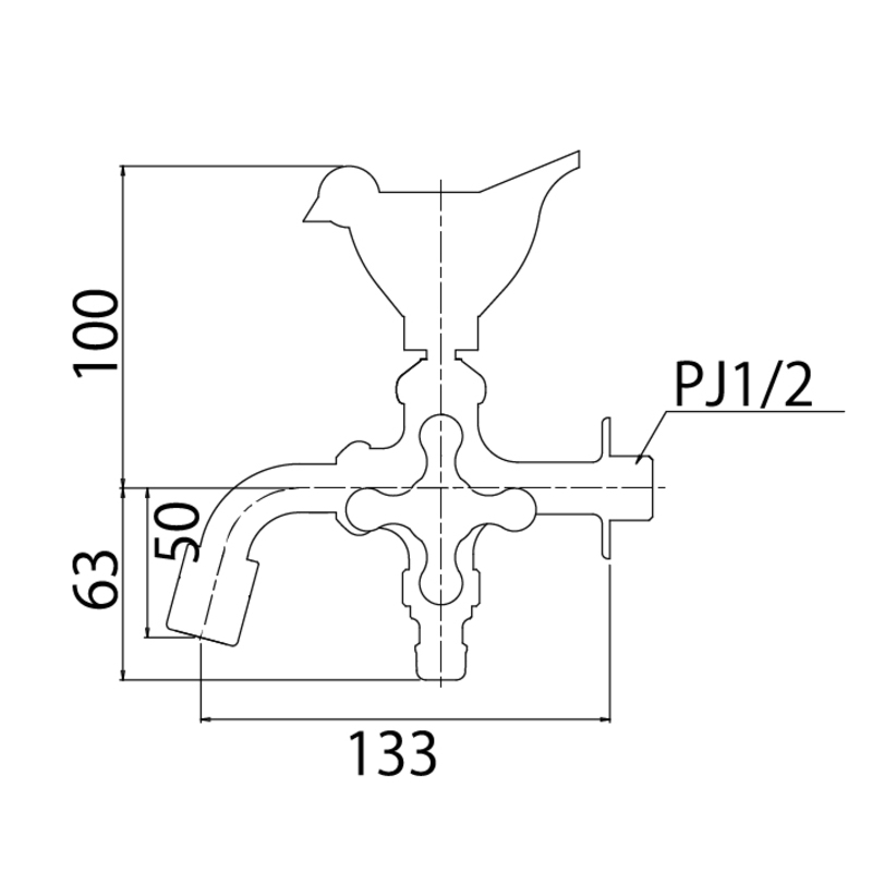 二口万能胴長水栓 スズメ | 造園資材館