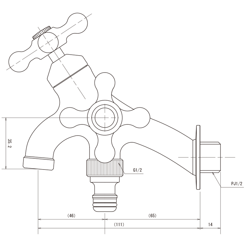 T14型二口横水栓 メッキ | 造園資材館