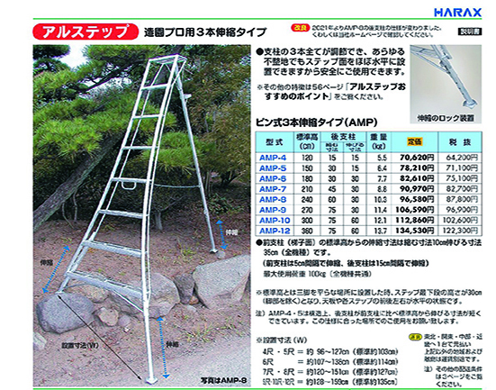 アルステップ　プロ用3本伸縮 | 造園資材館